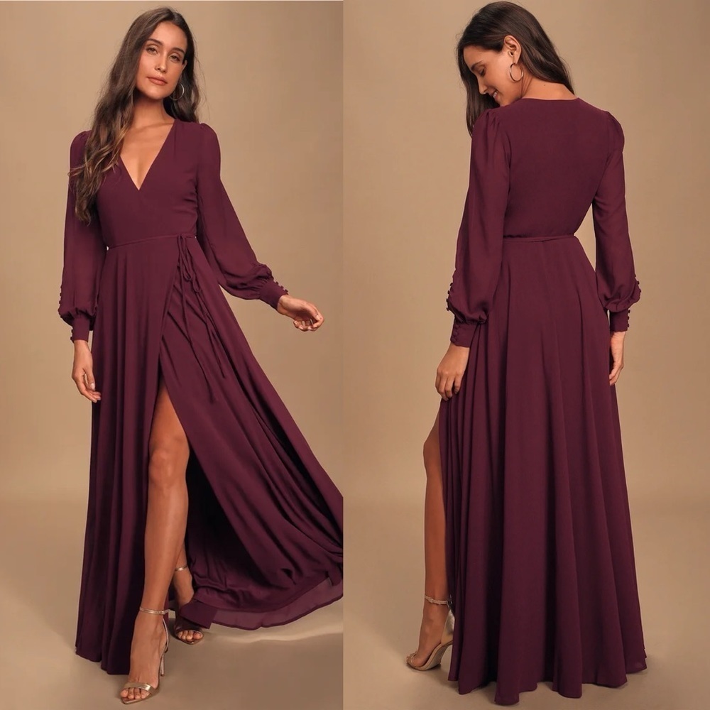 My Whole Heart Plum Long Sleeve Wrap Dress - Picture 6 of 6